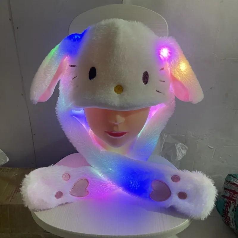 Hot Selling Cute Luminous  Hat with Air Pumping and Moving Ears Plush Lovely Soft Rabbit Animated Cap Plush Cap Funny Warm Hats