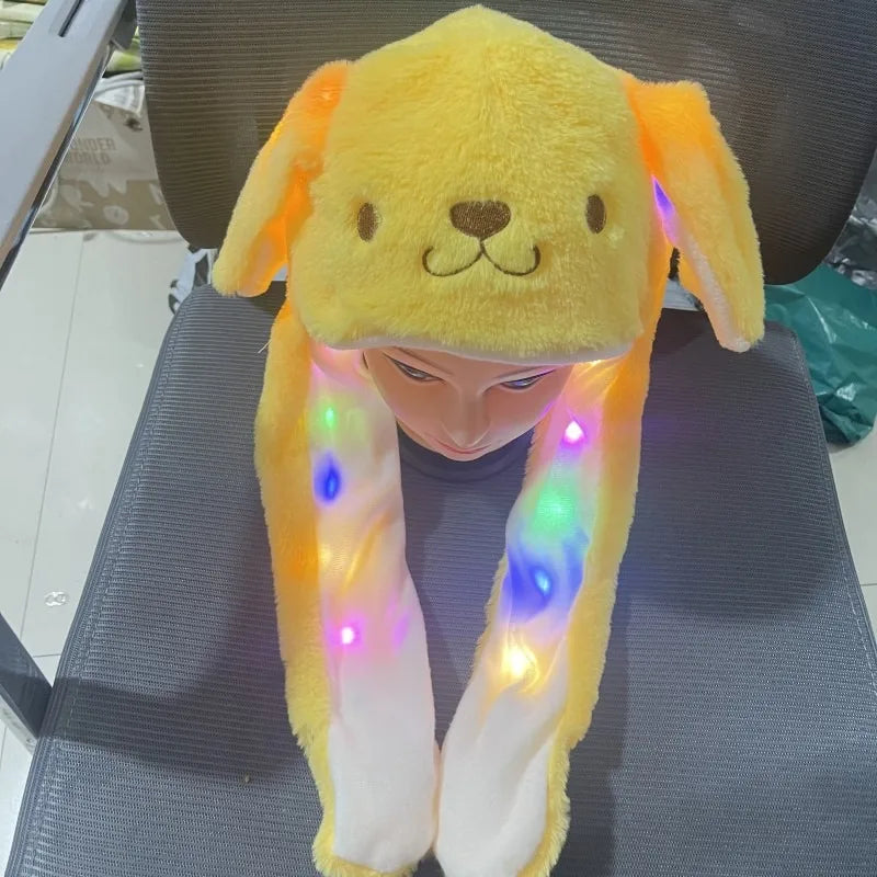 Hot Selling Cute Luminous  Hat with Air Pumping and Moving Ears Plush Lovely Soft Rabbit Animated Cap Plush Cap Funny Warm Hats