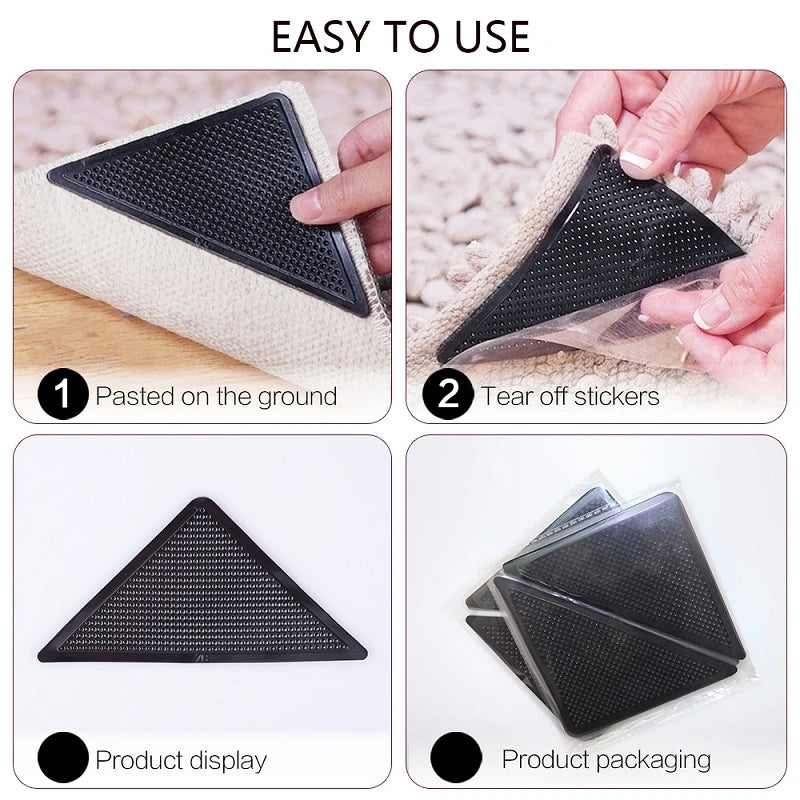 16pcs Carpet Non-slip Sticker Reusable Washable Anti-slip Mat Anti Curling Rug Pads Floor Carpet Corner Clip Fixed Grippers Tape