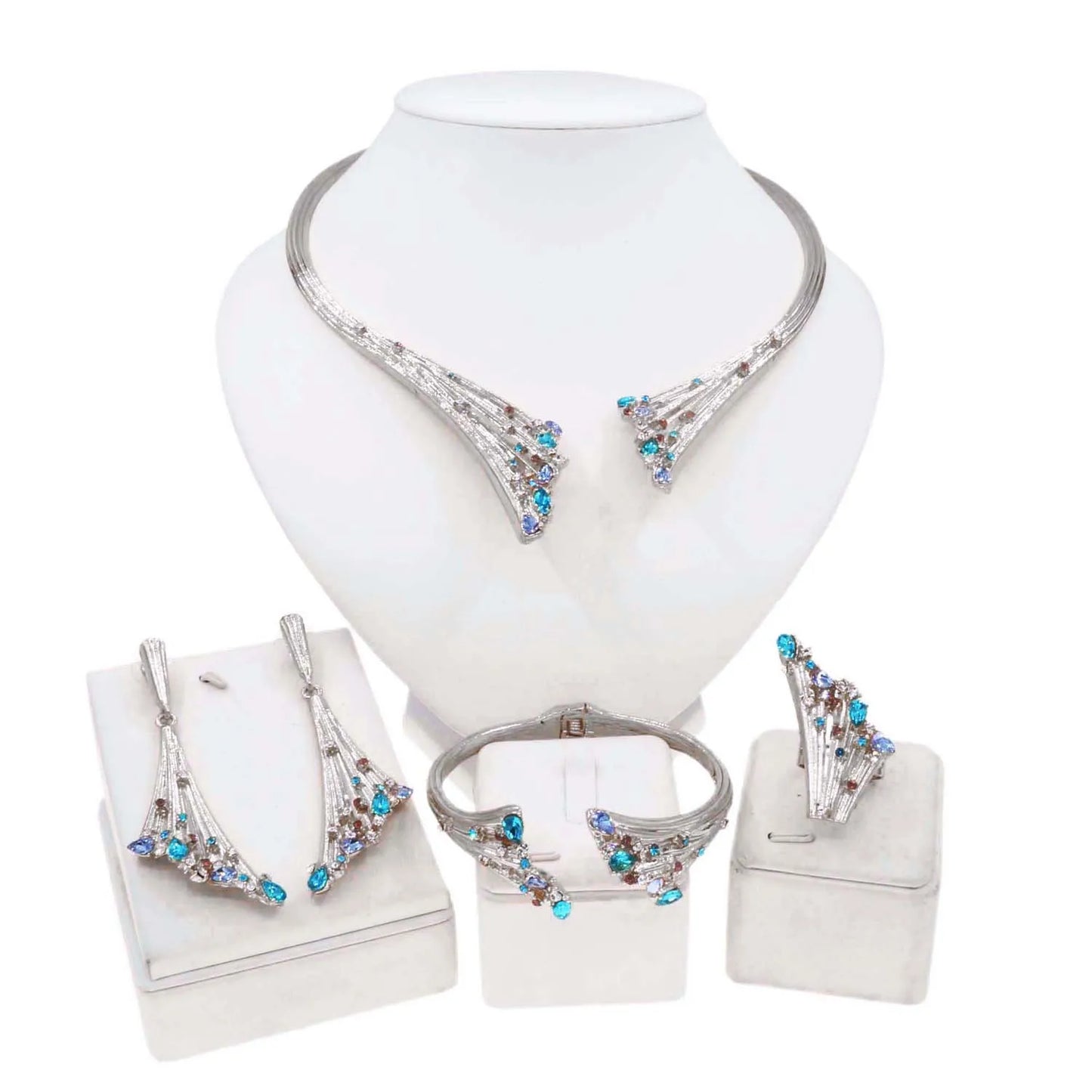 Yulaili New 24k Gold Wedding Multicolor Stone Necklace Silver Set Accessories Fashion High Quality Hot Selling Zircon Jewelry