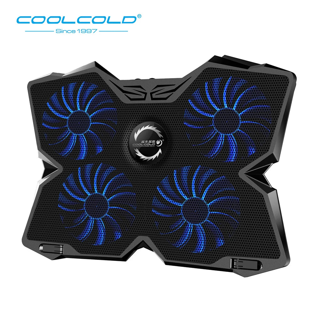 Coolcold — охлаждающая подставка для ноутбука, игровой ноутбук, с четырьмя вентиляторами и двумя USB-портами для ноутбуков диагональю 14-17 дюймов.