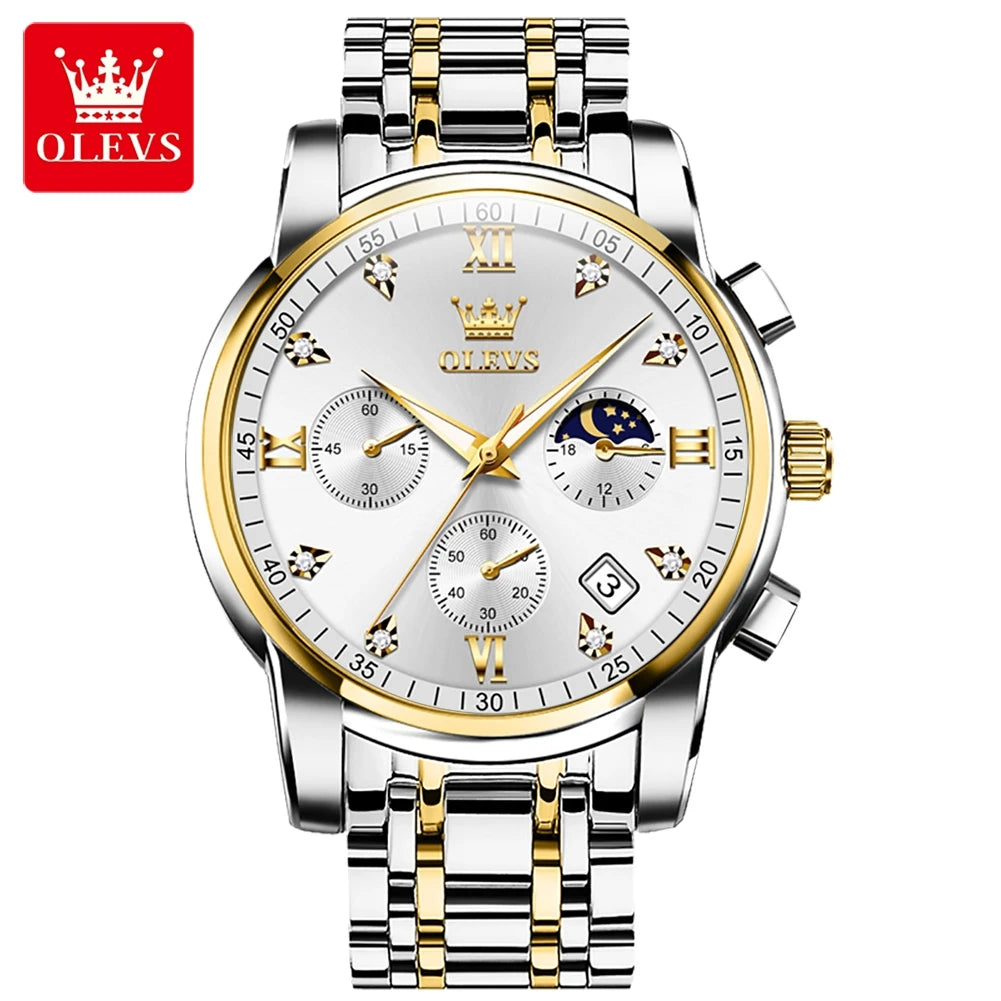 OLEVS 2858 Fashion Chronograph Men Watches Top Brand Dial Steel Bracelet Watchband Male Clock Date Business Wristwatches