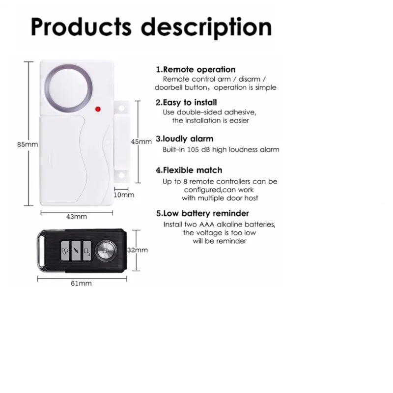 Darho Door Window Entry Security ABS Wireless Remote Control Burglar Alarm Magnetic Sensor Door Alert System Home Protection Kit