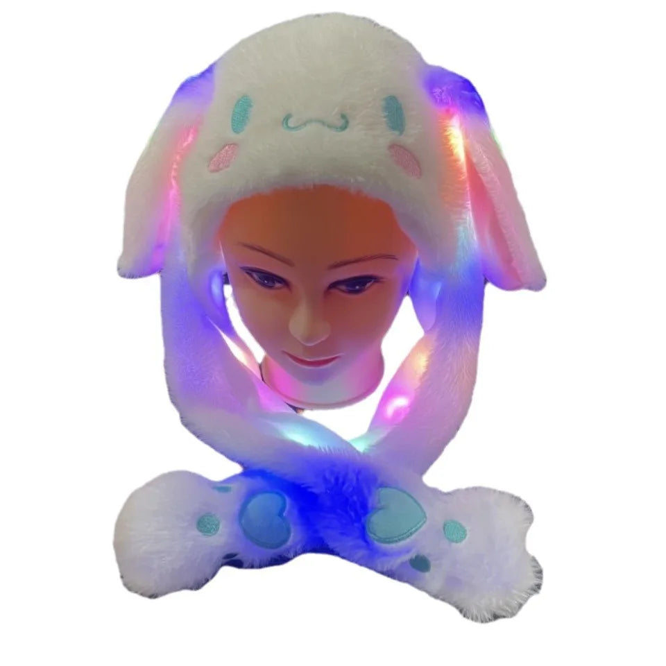 Hot Selling Cute Luminous  Hat with Air Pumping and Moving Ears Plush Lovely Soft Rabbit Animated Cap Plush Cap Funny Warm Hats