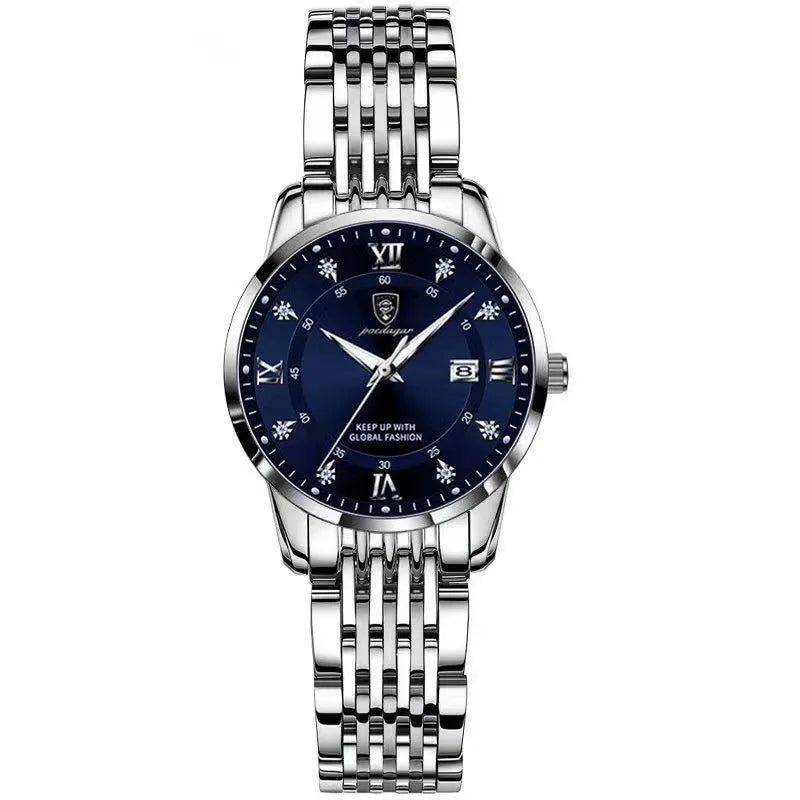 POEDAGAR 268 Casual Gold Wrist Watch Luxury Waterproof Luminous Ladies Stainless Steel Leather Quartz Watch for Women Girl Reloj