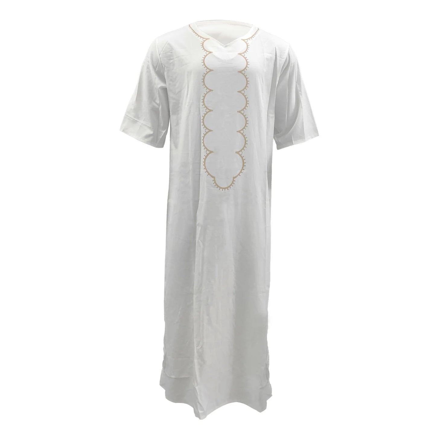 New Fashion Middle East Arab Men V-neck Printed Half Sleeve Thin Robe Ethnic Long Shirt Loose Men's Clothes Casual Dress Robe