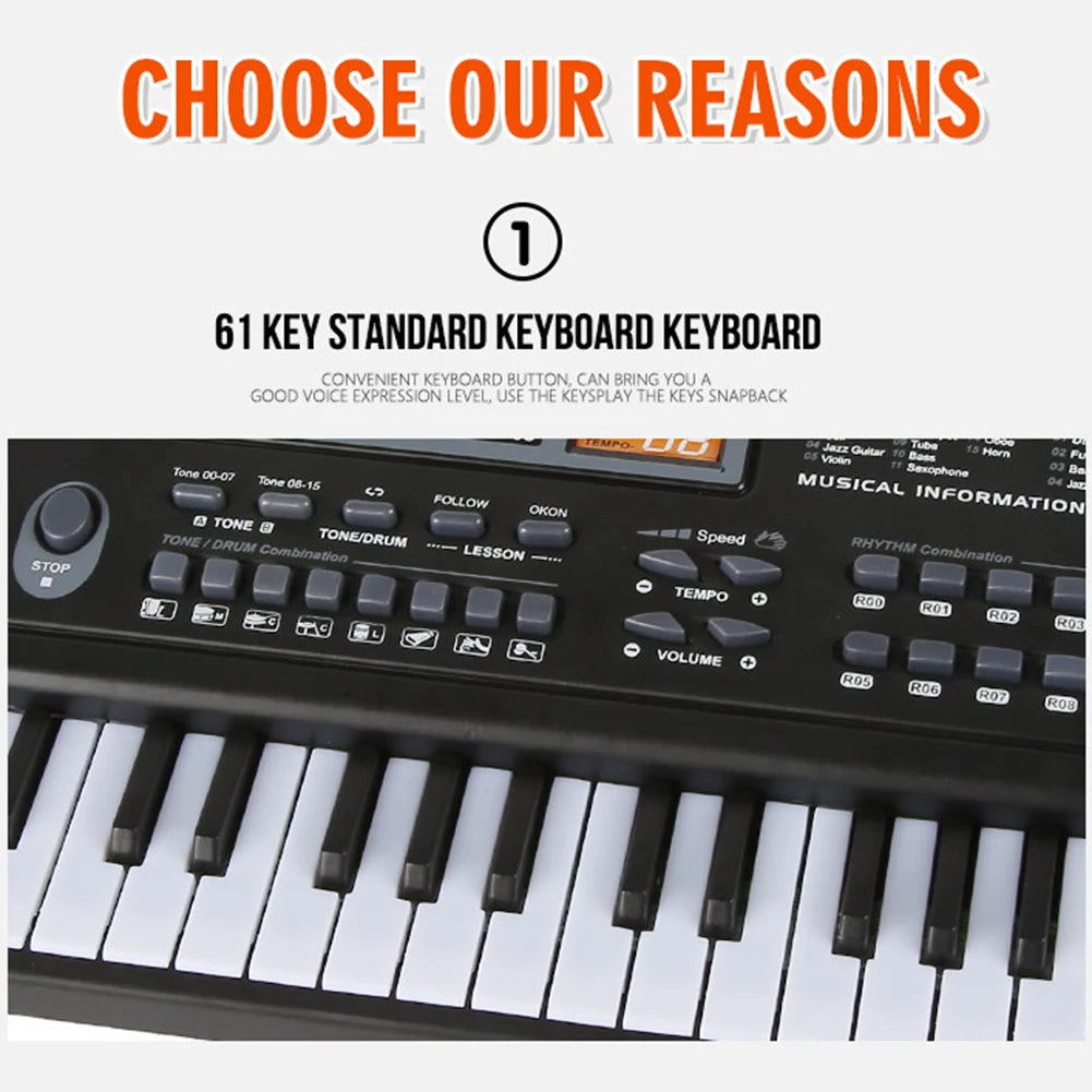 Kids Electronic Piano Keyboard Portable 61 Keys Organ with Microphone Education Toys Musical Instrument Gift for Child Beginner