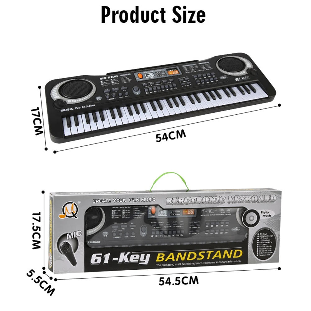 Kids Electronic Piano Keyboard Portable 61 Keys Organ with Microphone Education Toys Musical Instrument Gift for Child Beginner