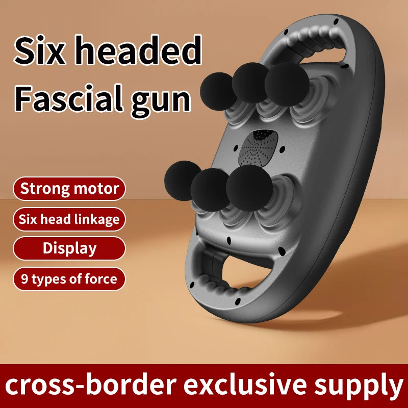 Custom 6-Head Rechargeable Vibration Fitness Muscle Massager Gun New Design Electric Body Device for Targeted Head Muscles