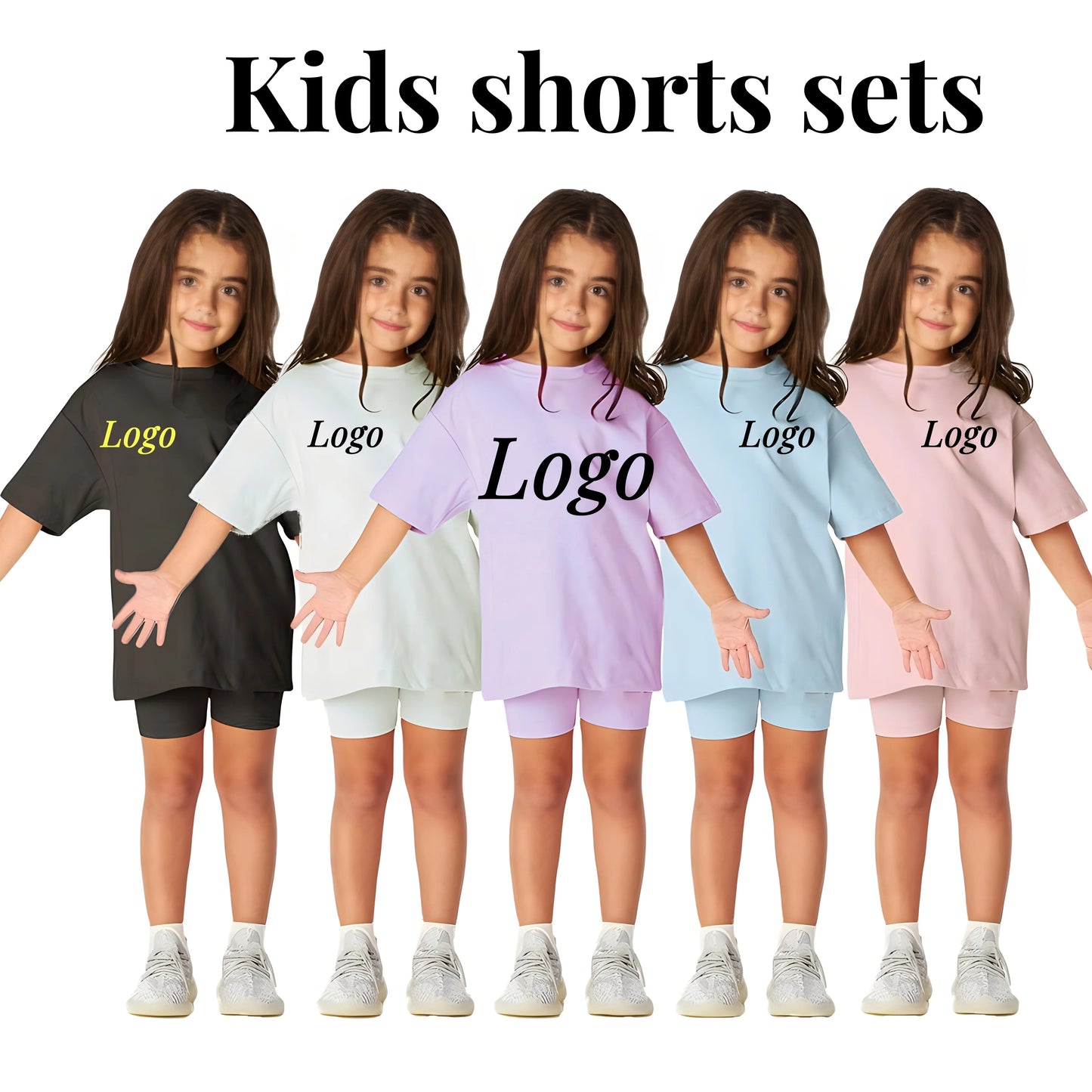 Kids Baby Two Pieces Clothing Sets Cotton T-shirt Shorts Sets Custom logo Baby Kids Summer Wear Shorts Two Pcs Sets
