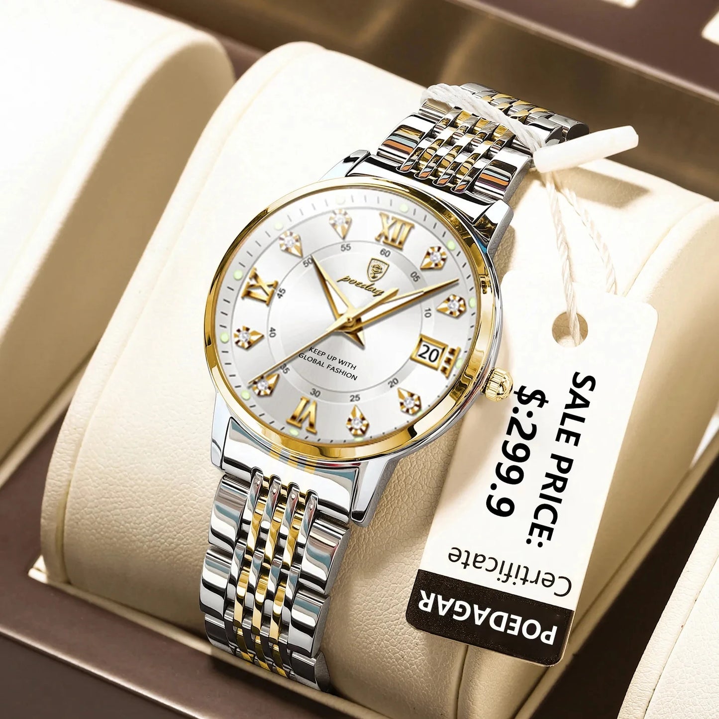 POEDAGAR 268 Casual Gold Wrist Watch Luxury Waterproof Luminous Ladies Stainless Steel Leather Quartz Watch for Women Girl Reloj