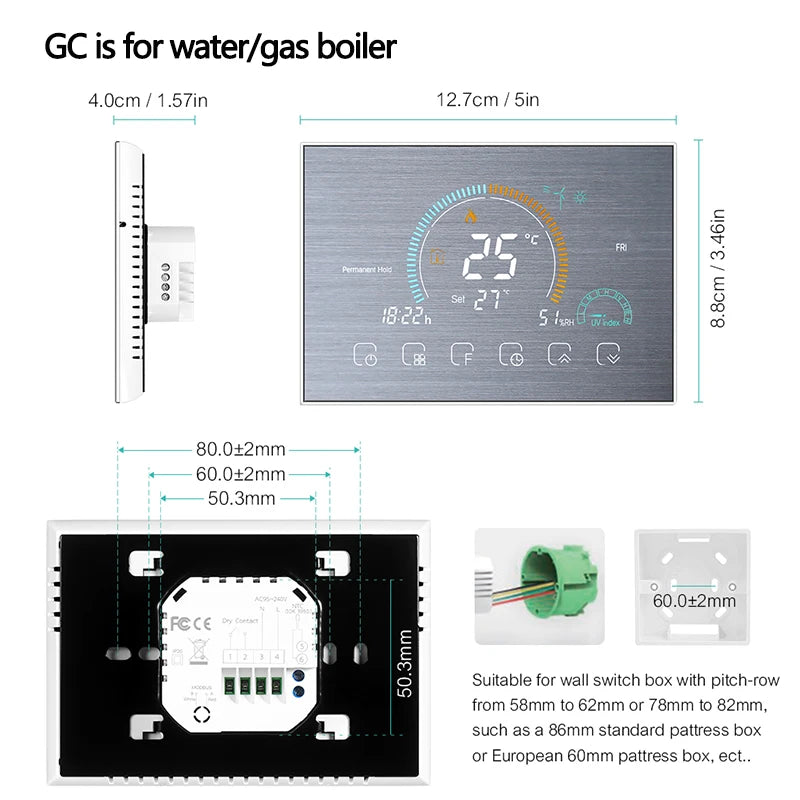 TUYA Wi-Fi Smart Large Colorful Screen Room  Air Thermostat Programmable WIFI for Switch Heating Cooler Bridge Voice Alexa