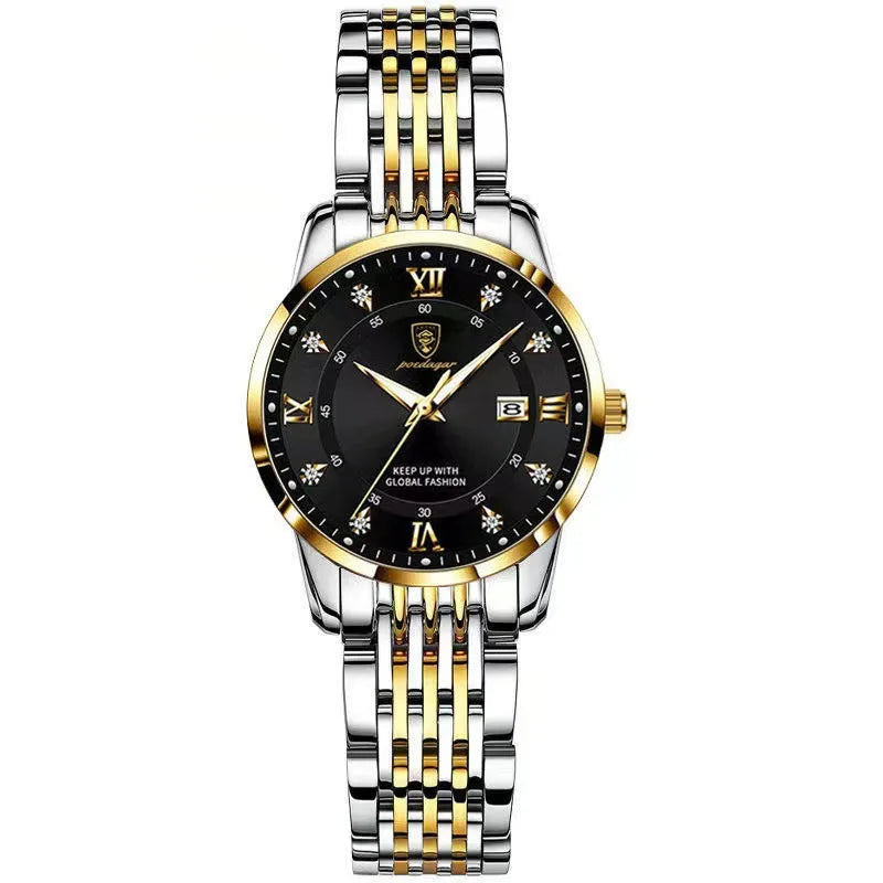 POEDAGAR 268 Casual Gold Wrist Watch Luxury Waterproof Luminous Ladies Stainless Steel Leather Quartz Watch for Women Girl Reloj