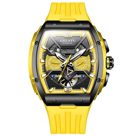 Tonneau Luxury Skeleton Watch for Men Mechanical 50M Waterproof Analogue Watch Unique Cool Silicone Strap Band Automatic Watch