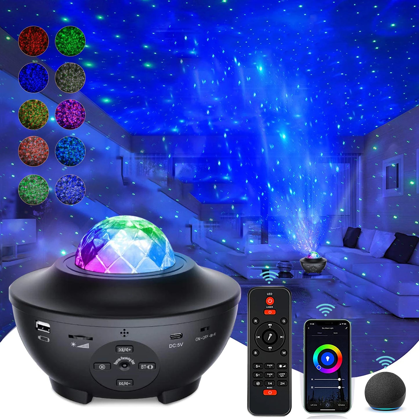 Music BT Speaker Voice Remote Control Star Master Starry Projector 3D Baby Kids Night Light
