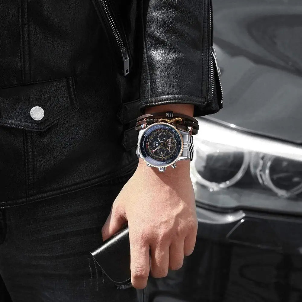 Jaragar 2025 Flying Series Golden Bezel Scale Dial Design Stainless Steel Mens Watch Top Brand Luxury Automatic Mechanical
