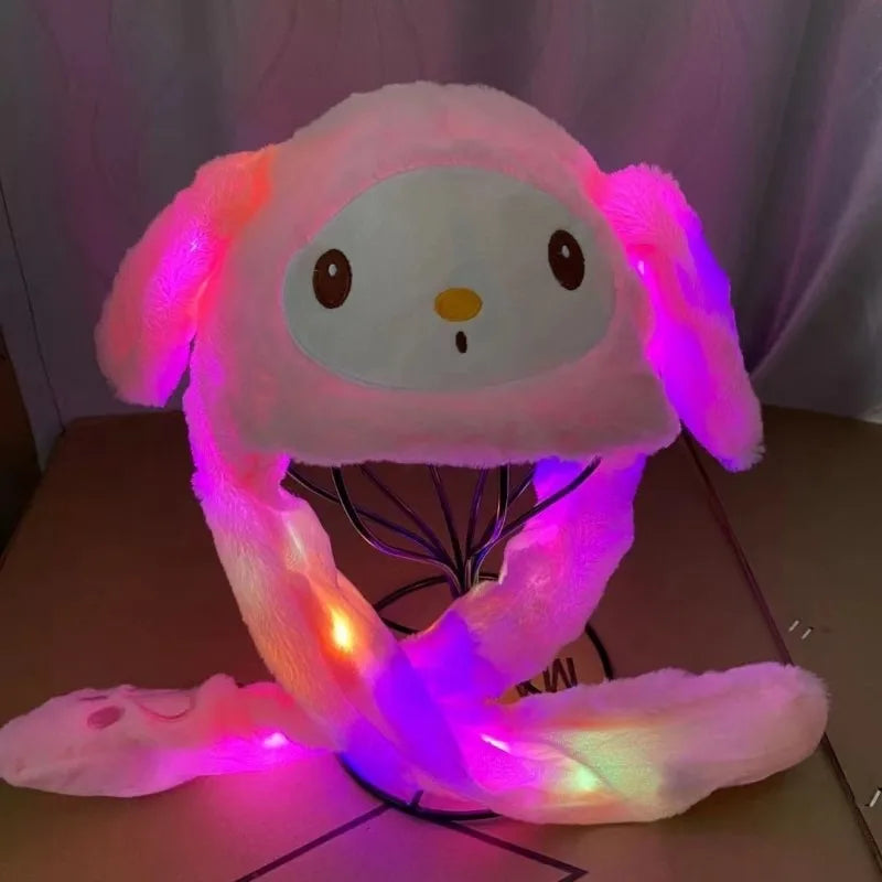 Hot Selling Cute Luminous  Hat with Air Pumping and Moving Ears Plush Lovely Soft Rabbit Animated Cap Plush Cap Funny Warm Hats