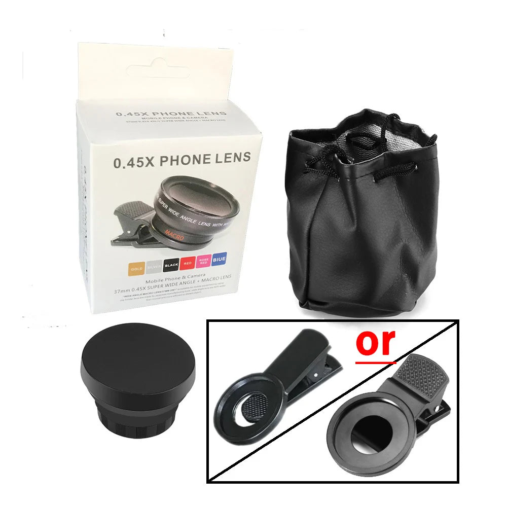 Phone Lens Kit 0.45x Super Wide Angle & 12.5x Super Macro Lens HD Camera Lentes for iPhone 12 11 Xiaomi Huawei All Cellphone