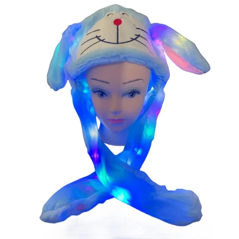 Hot Selling Cute Luminous  Hat with Air Pumping and Moving Ears Plush Lovely Soft Rabbit Animated Cap Plush Cap Funny Warm Hats