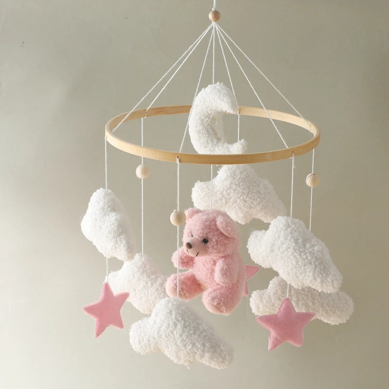 Baby Crib Mobile Rattle Toy 0-12Months Infant Soft Felt mobile Teddy Velvet Bear Bed Bell Hanging Toy Holder Bracket Crib Toy