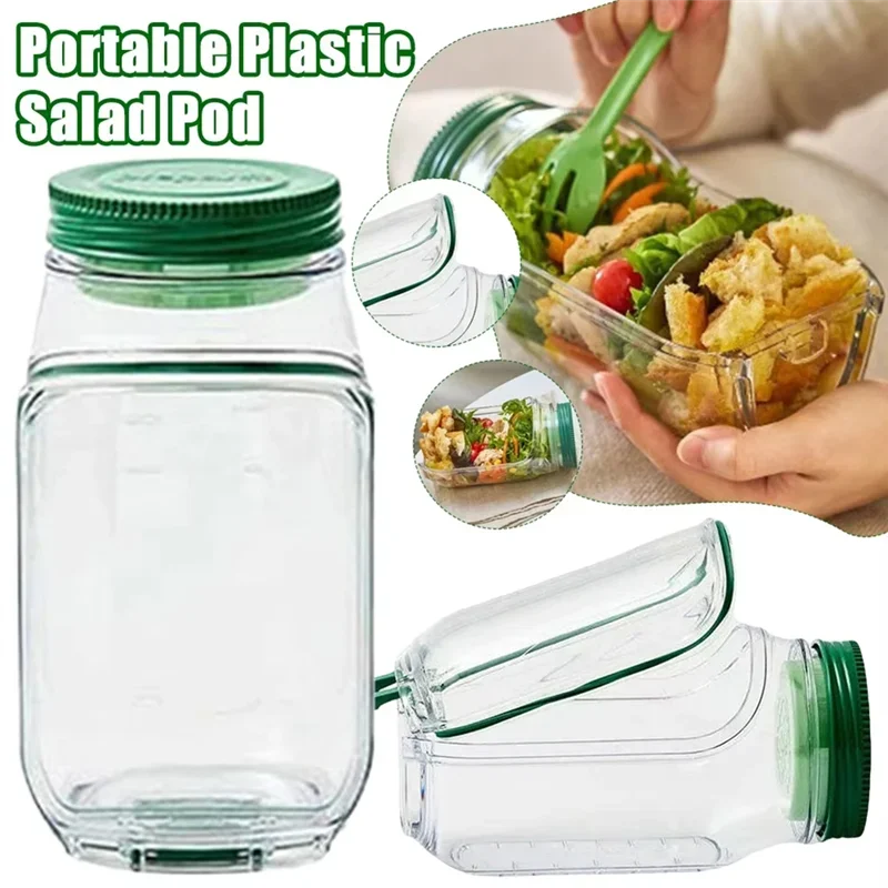 Leakproof Salad Container Plastic Salad Pod Portable Breakfast Fruit Storage Box Keep Fresh Organizer for Picnic Home Office