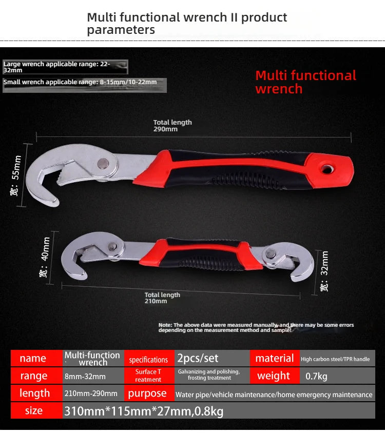 Multipurpose Universal Adjustable Wrench - Quick-Adjust Jaw, All-in-One for Pipe Work & Plumbing | Portable Field Work Tool, Dur