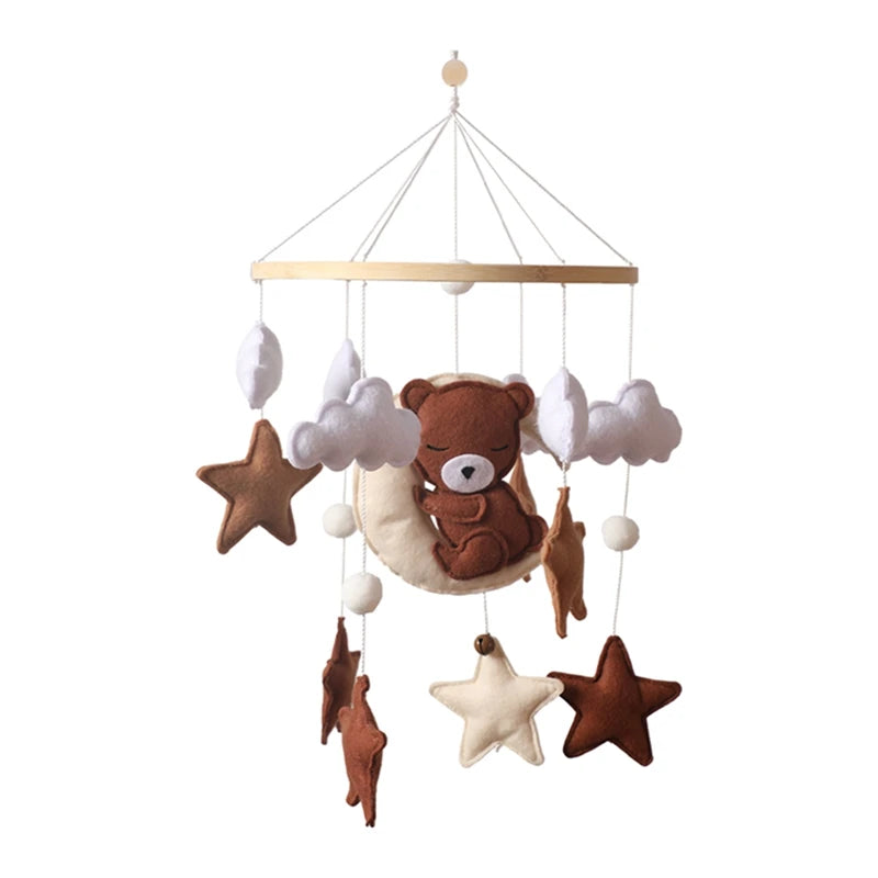 Baby Crib Mobile Rattle Toy 0-12Months Infant Soft Felt mobile Teddy Velvet Bear Bed Bell Hanging Toy Holder Bracket Crib Toy