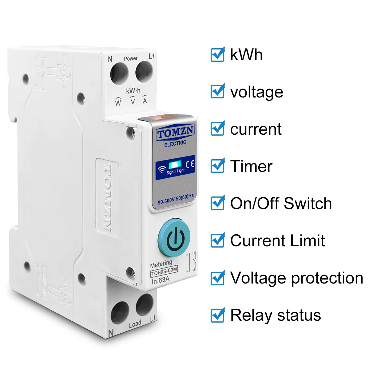 TUYA smartlife 1- 63A TOMZN 1P+N WIFI Smart Switch Energy Meter Kwh Metering Monitoring Circuit Breaker Timer Relay MCB