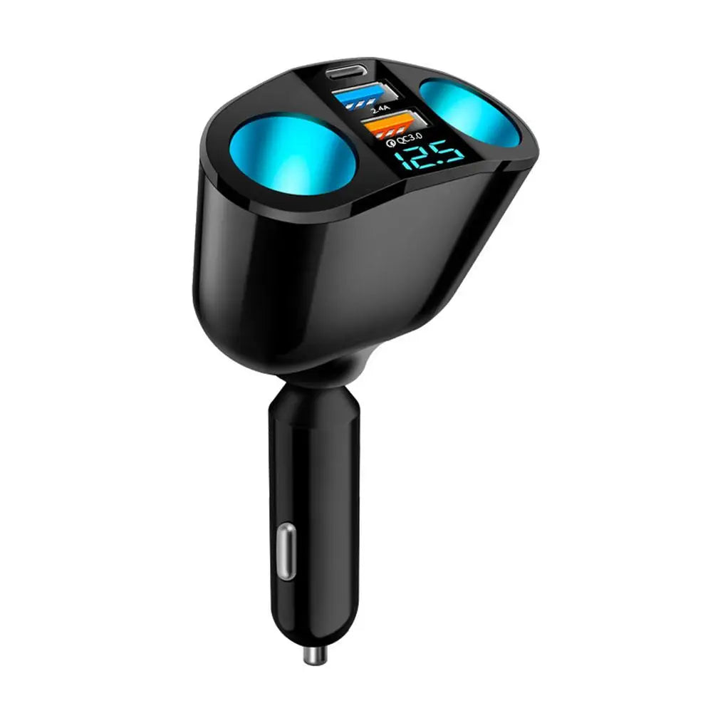 66W Fast Car Charger 12V-24V Socket Splitter Dual USB Type-C Car Charging Digital Display For Mobile Phone DVR Fast Charging