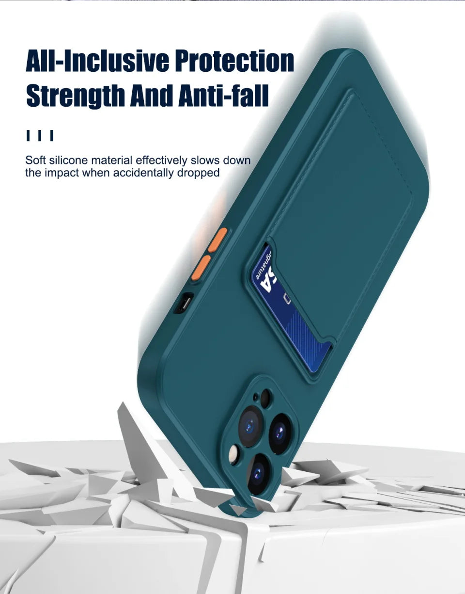 Silicone Wallet Case Funda For iPhone 16 Pro Max 15 14 Plus 11 12 13 Mini SE Card Holder Slot Back Cover Protective Accessories