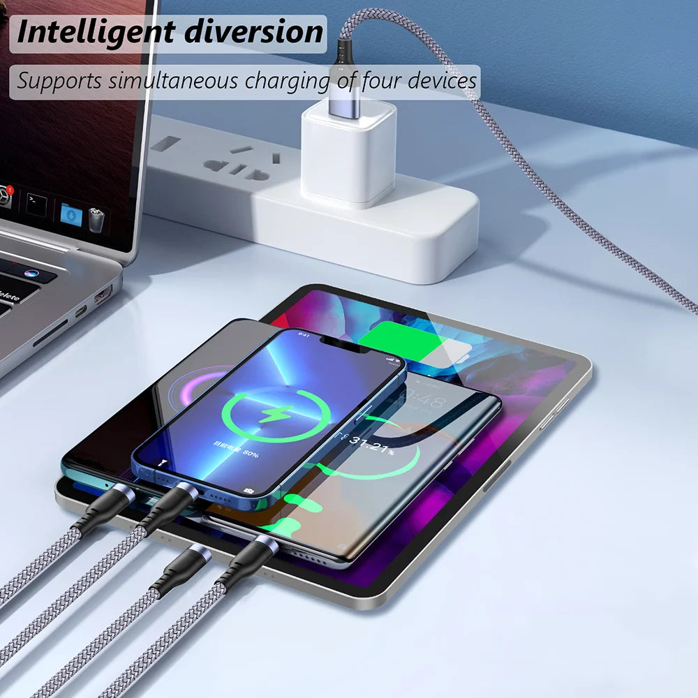 Многофункциональный USB-кабель для зарядки (3А) USB-кабель 4 в 1, адаптер для быстрой зарядки iPhone, Android-смартфонов, планшетов и других устройств.