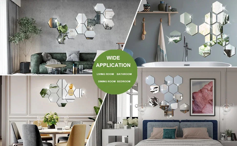 Hexagon Acrylic 3D Mirror Wall Sticker Home Decor DIY Self-adhesive Mirror Decal Decor Stickers Art Wall Decoration Large 6/12pc
