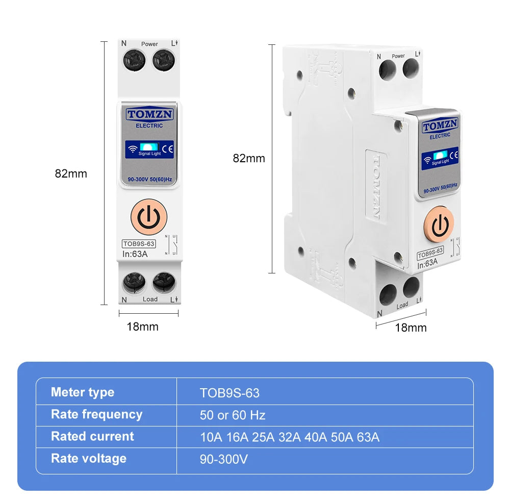 TUYA smartlife 1- 63A TOMZN 1P+N WIFI Smart Switch Energy Meter Kwh Metering Monitoring Circuit Breaker Timer Relay MCB