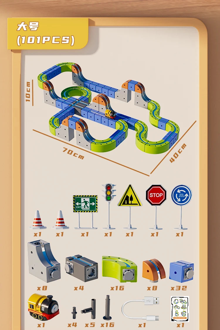 Magnetic Car STEM Racing Car Railtrack Set 2025 - Montessori Motorized Train & Gravity Maze Toy, Educational Gift for Kids