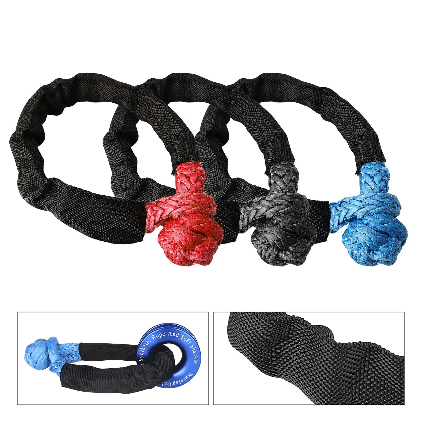 41000lbs Soft Shackle Synthetic Rope Heavy Duty Offroad 4X4 Tow Shackle Strap with Protective Sleeve for Jeep Truck SUV