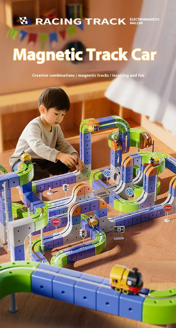 Magnetic Car STEM Racing Car Railtrack Set 2025 - Montessori Motorized Train & Gravity Maze Toy, Educational Gift for Kids