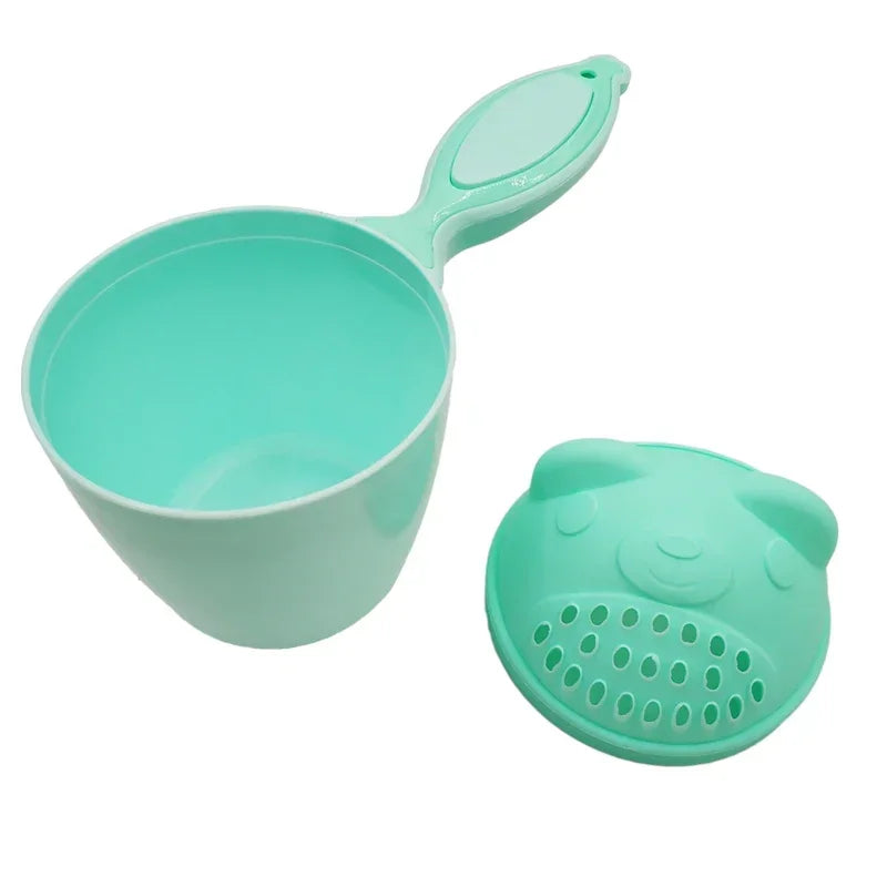 Baby Bath Cup with Handle–Cartoon Bear Shampoo Scoop & Water Spoon for Newborn Bathing, Infant Shower Wash Tool BPA-Free Plastic