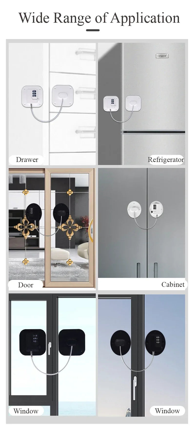 1 Pcs Child Safety Lock Cabinet Fridge Door Lock Stainless Steel Cable Protection Kids Baby Home Window Lock Strong Fix  מנעול
