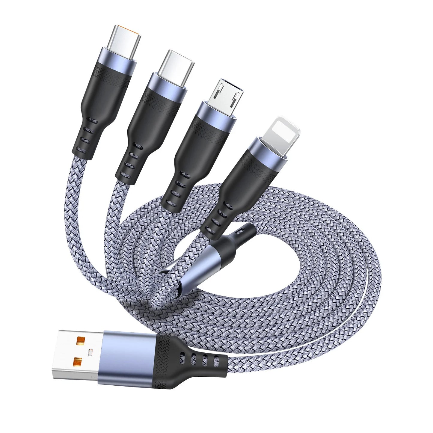 Многофункциональный USB-кабель для зарядки (3А) USB-кабель 4 в 1, адаптер для быстрой зарядки iPhone, Android-смартфонов, планшетов и других устройств.