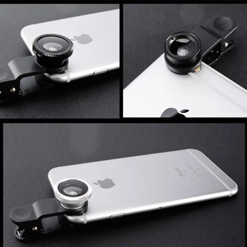 3in1 Fisheye Lens Wide Angle Micro Camera Lens for iPhone 14 13 3IN1 Zoom Fish Eye Len for Smartphone Lenses with Phone Clip