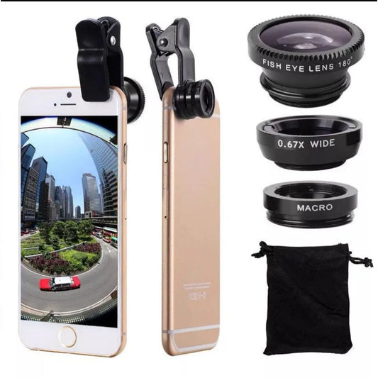3in1 Fisheye Lens Wide Angle Micro Camera Lens for iPhone 16 15 14 13 11 Zoom Fish Eye Len for Smartphone Lenses with Phone Clip