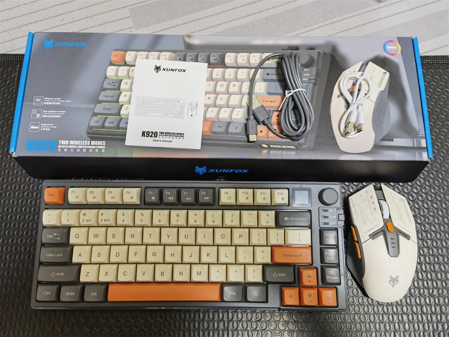 Wireless Keyboard 80 Key 80% Layout Spanish Russian Arabic Korean Keyboard Mouse Set Bluetooth 2.4G 2000mAh Type C K92 Backlight