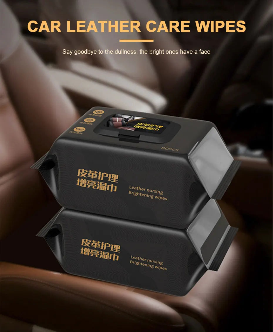 SEAMETAL 80pcs/bag Car Interior Cleaning Wipes Multi-function Car Dashboard Seat Leather Nursing Brightening Wipes Car Wash Care