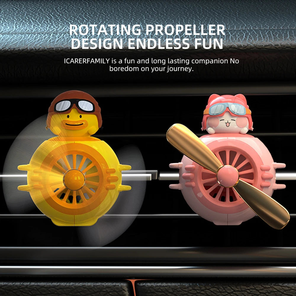 Car Air Freshener Bear Pilot Auto Accessories Interior Perfume Diffuser Rotating Propeller Outlet Fragrance Magnetic Design