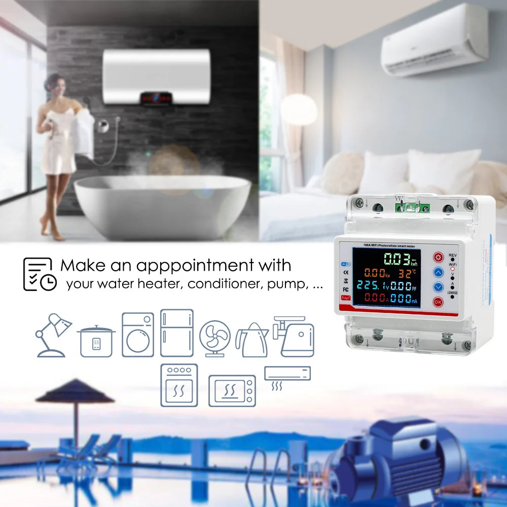 Tuya Smart Life  WiFi Single Phase 100A Energy monitor Two-way Prepaid Meter Auto-reclosing Voltage Current Protector Timer