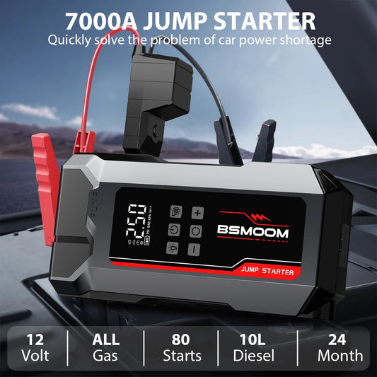 Car Jump Starter 150PSI Air Pump 7000A Portable Auto Emergency Booster with Wireless Tire Inflator Fast Charging Starting Device