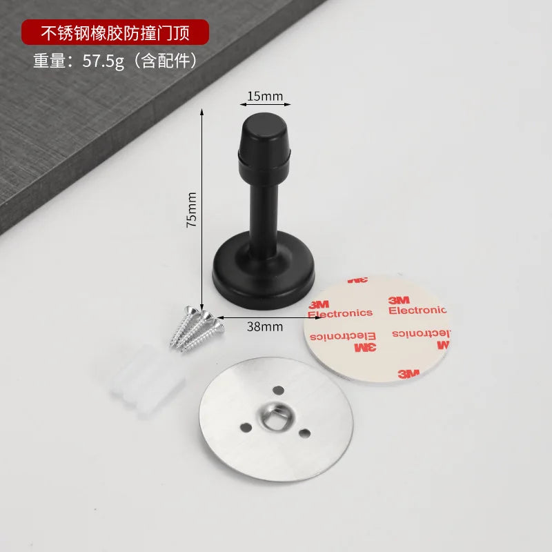 Stainless Steel Door Stops, Wall Mounted Door Stopper with Rubber Holder and Catch, Floor Fitting with Screws for HomeBedroom