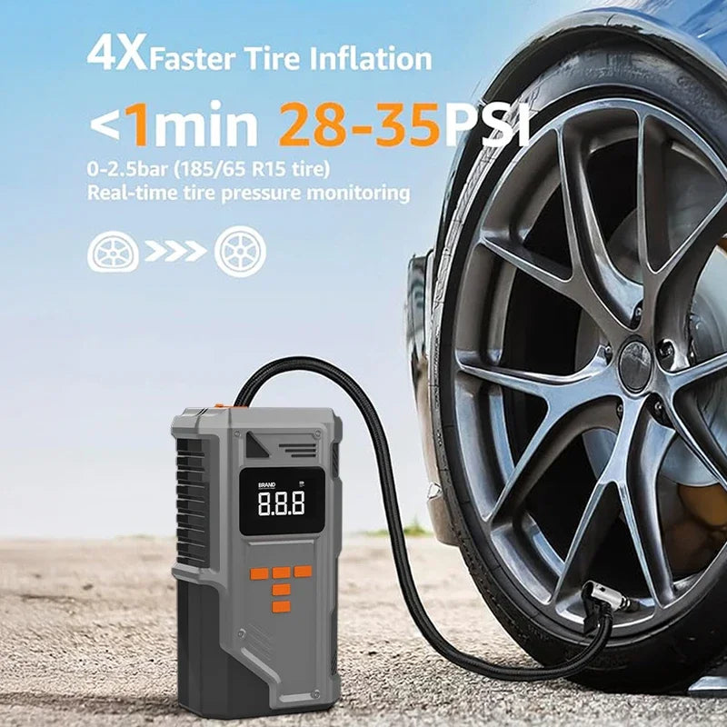 JKUOO Car Jump Starter And Air Inflator  10.2 Bar Fast Fill -40°C Low-Temp Work 12V Lead-Acid Battery with Tire Monitoring