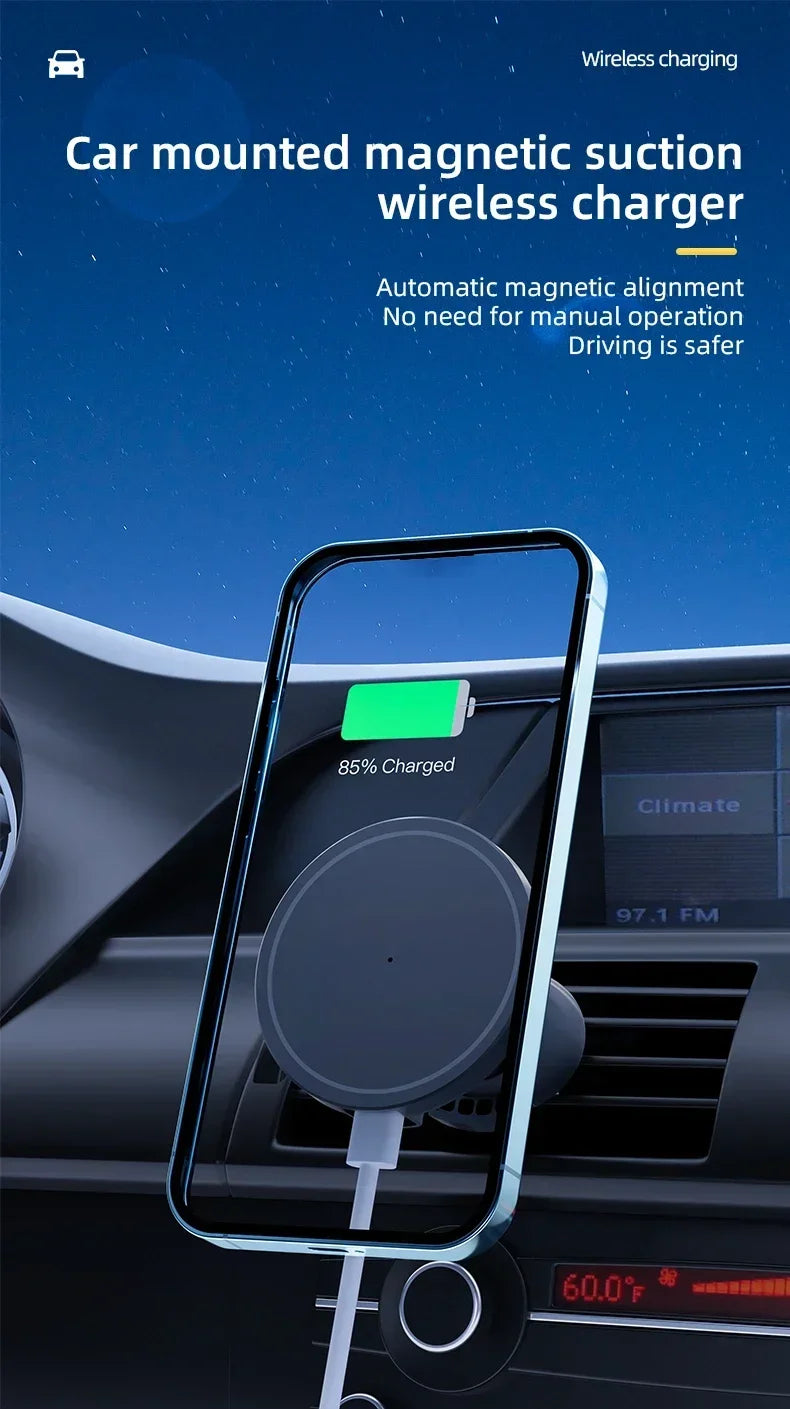 30W Magnetic Car Wireless Charger + Ring For iPhone 12 13 14 15 pro max mini Air Vent Car Phone Holder Stand Fast Car Charging