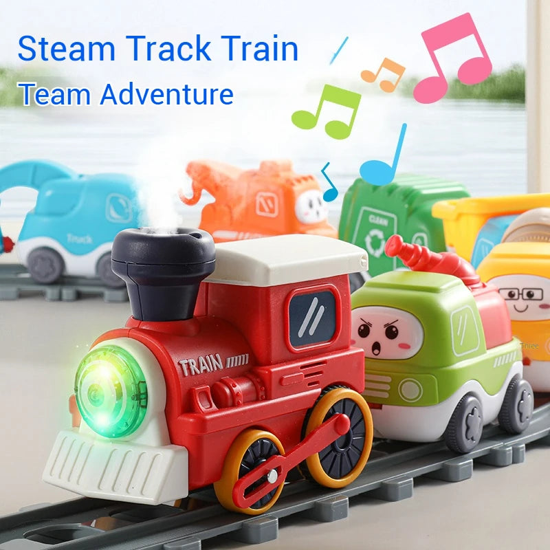 Children Electric Track Train Toy Steam Rail Car with Light&Music Mini Engineering Car Set Kids Puzzle Boy Toys Xmas Gifts